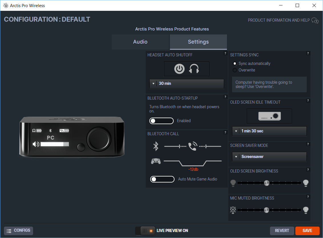 SteelSeries Good Game software, showing the advanced headset settings